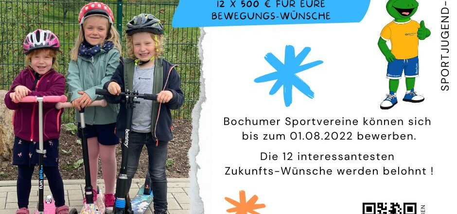 Kinder in Bewegung bringen – eine Aktion der Sportjugend Bochum: 12 x je 500,-€ für Deine Vereinsjugend